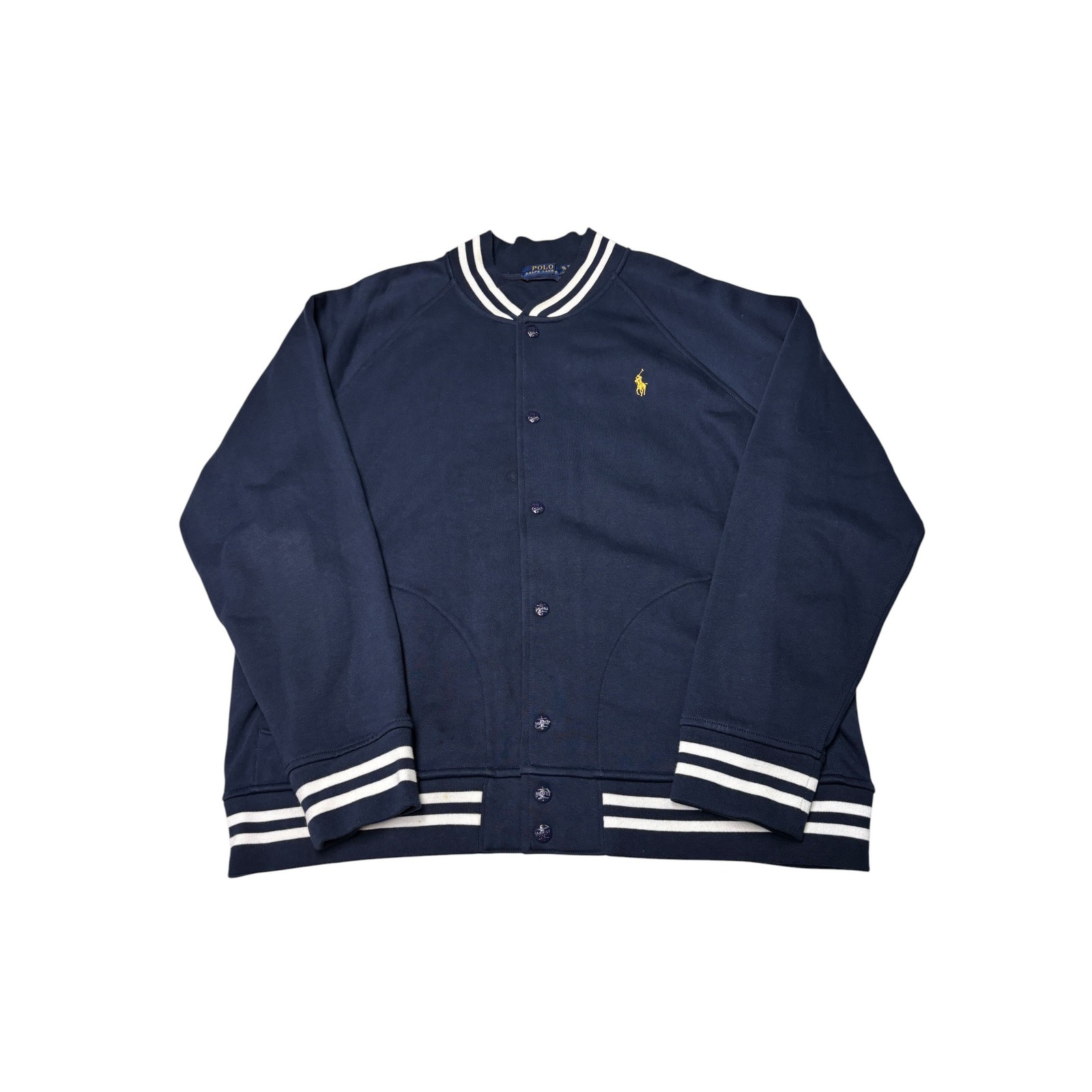 Polo Ralph Lauren Navy Equestrian Crest Fleece Baseball Jacket Xl Gold Pony